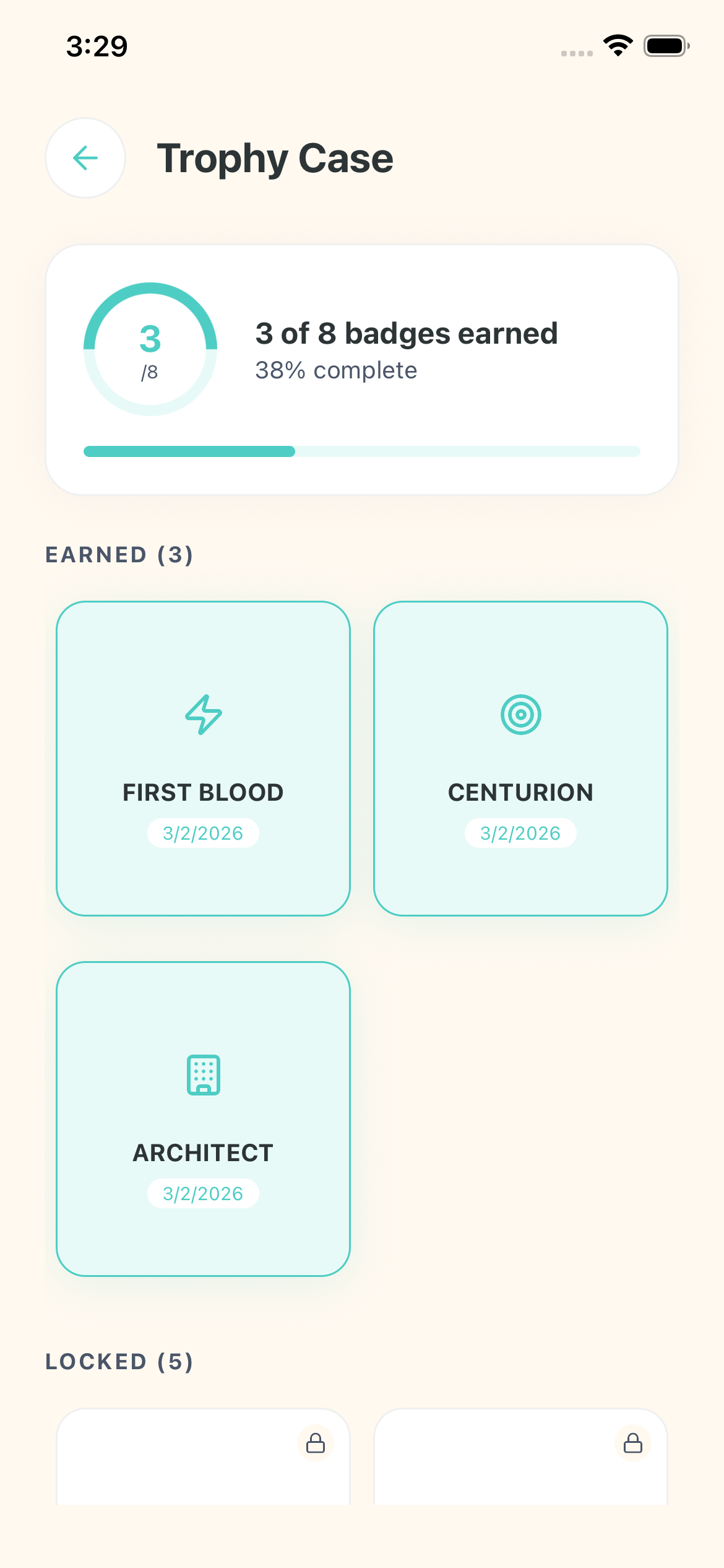 Achievement badges and streaks screen