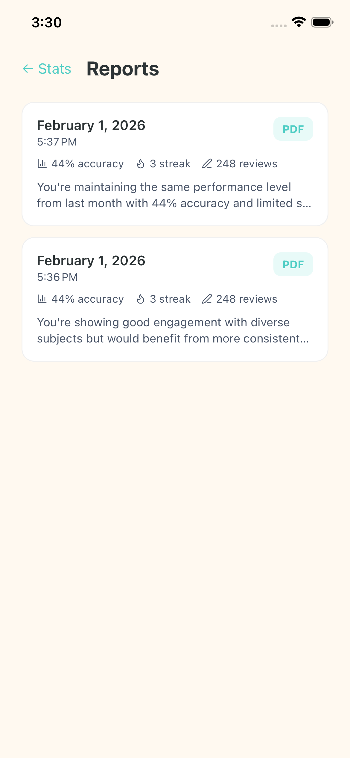 Parent reports and progress overview